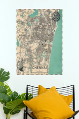 Vintage Chennai City Map Wall Poster – Classic India Travel Map Art Print   (MAP  Poster)