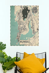 Vintage Mumbai City Map Wall Poster – Classic Maharashtra Travel Map Art Print  (MAP  Poster)