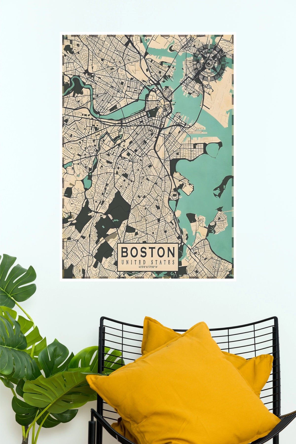 Vintage Boston City Map Wall Poster – Classic USA Travel Map Art Print   (MAP  Poster)