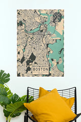 Vintage Boston City Map Wall Poster – Classic USA Travel Map Art Print   (MAP  Poster)