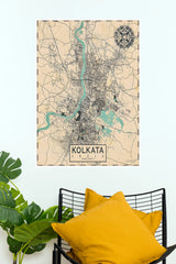 Kolkata India Vintage Map Wall Poster – City Map Digital Print  (MAP  Poster)