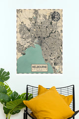 Melbourne Australia Vintage Map Wall Poster – City Map Digital Print   (MAP  Poster)