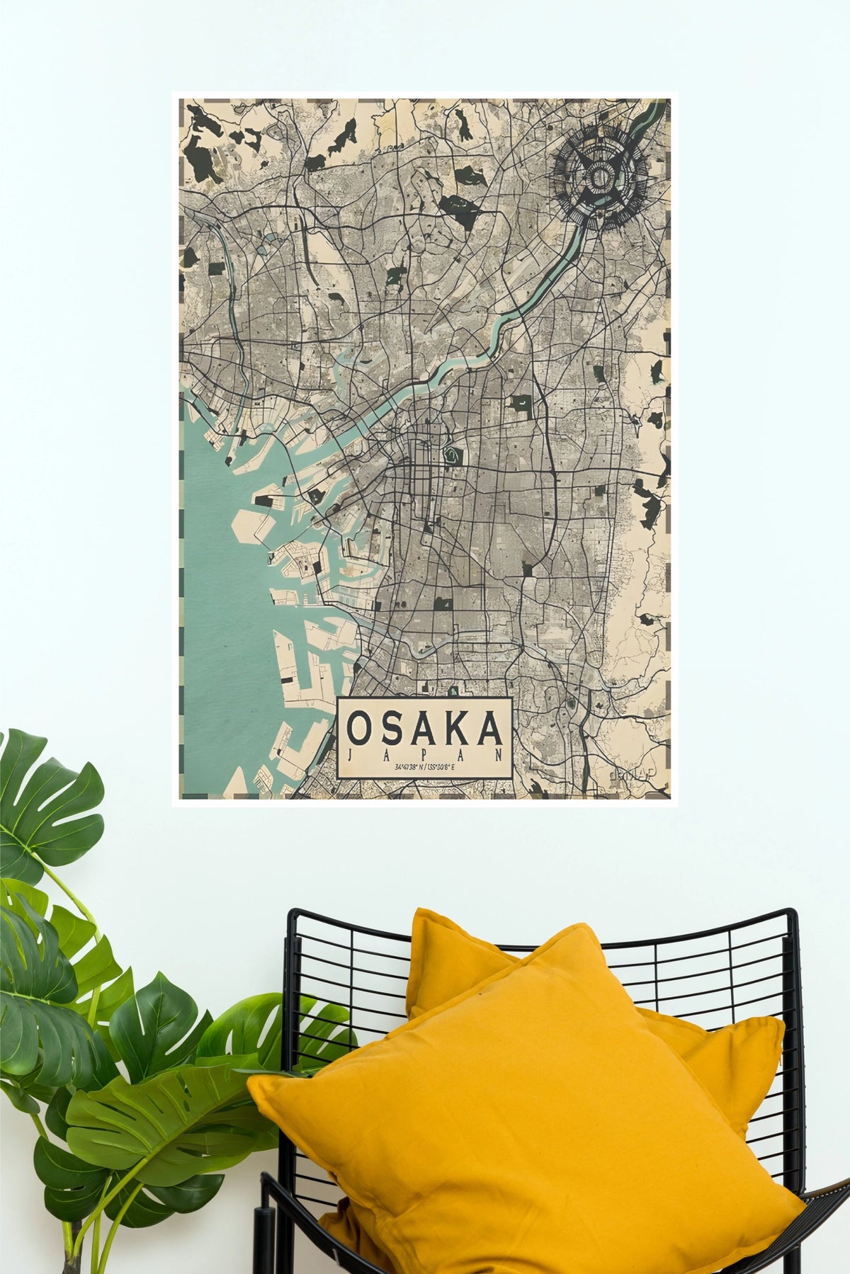 Osaka Japan Vintage Map Wall Poster – City Map Digital Print  (MAP  Poster)