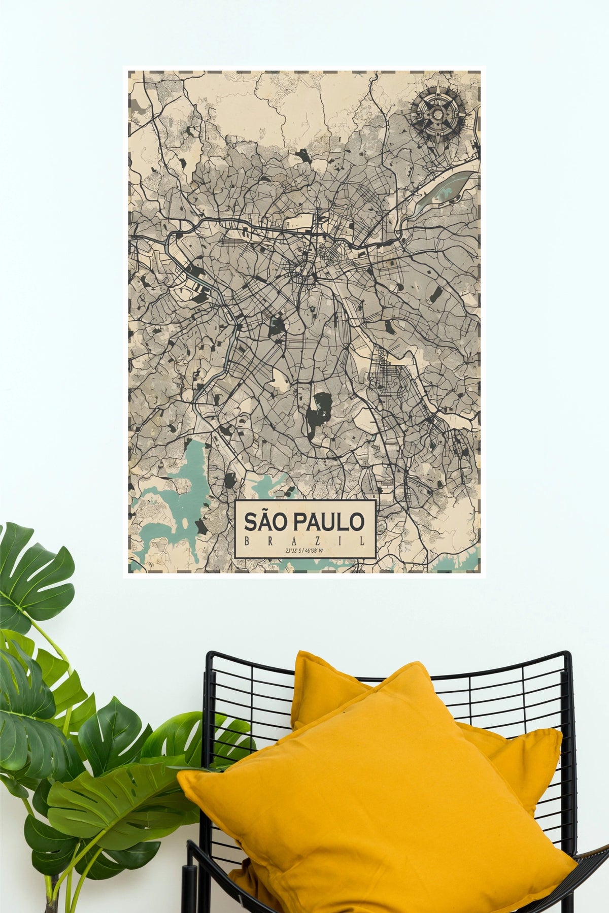 São Paulo Brazil Vintage Map Wall Poster – City Map Digital Print  (MAP  Poster)