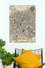 São Paulo Brazil Vintage Map Wall Poster – City Map Digital Print  (MAP  Poster)