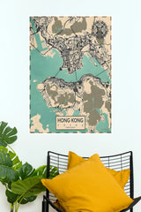 Hong Kong Vintage Map Wall Poster – Premium City Map Print   (MAP  Poster)