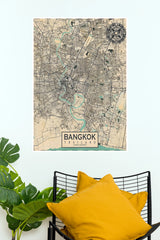 Bangkok Vintage Map Wall Poster – Premium Thailand City Map Print  (MAP  Poster)