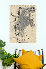 Cali Colombia Vintage City Map Wall Poster   (MAP  Poster)