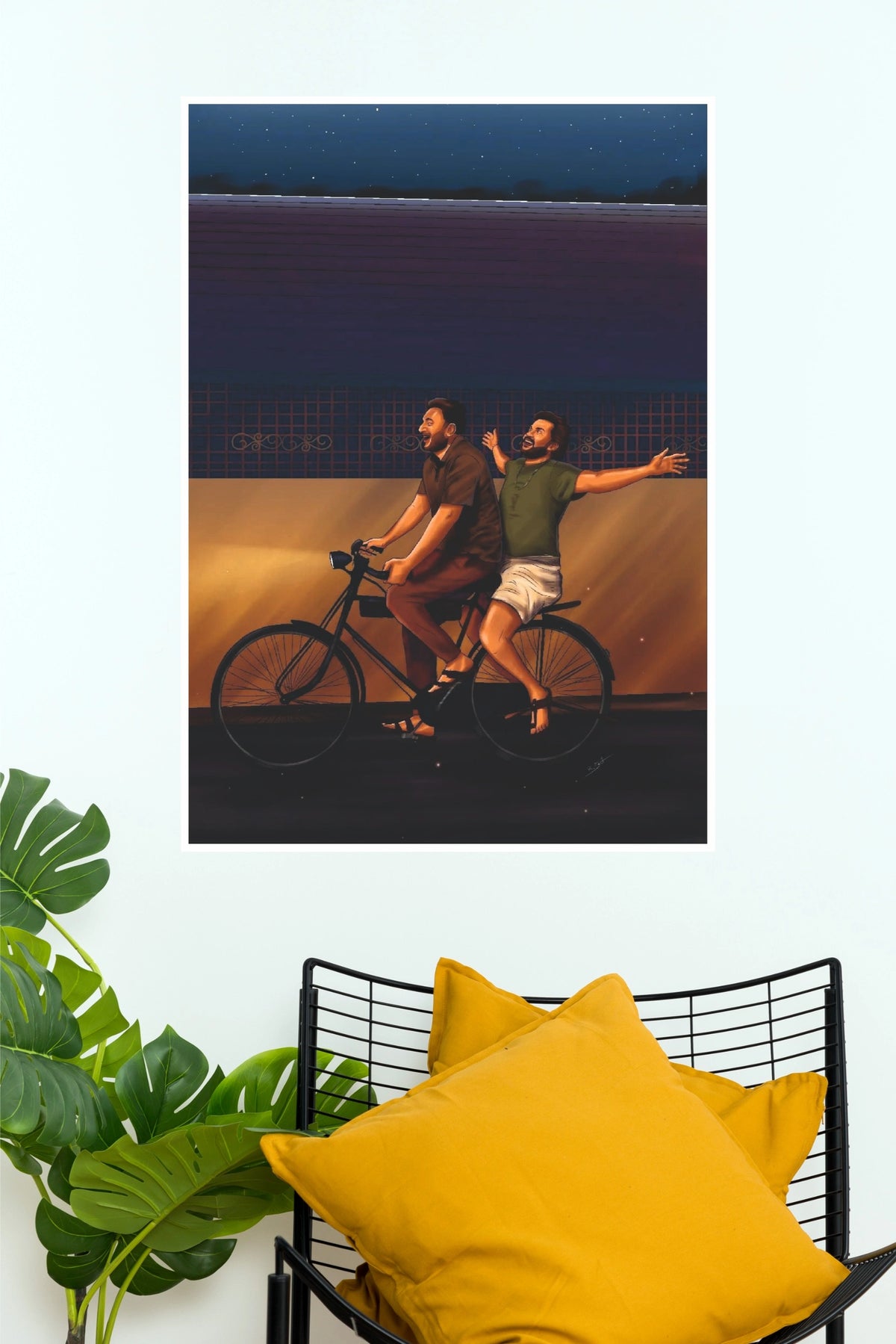 Friends Cycling Night Ride Illustration Poster – Fun Retro Friendship Wall Art (Tollywood Poster)