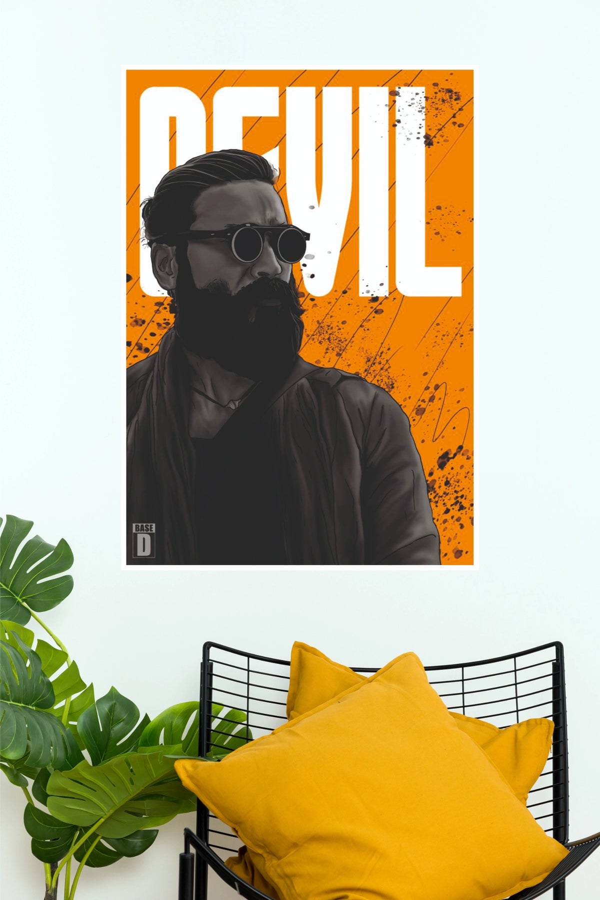 Rugged Man Orange Wall Poster – Vintage Street Style Art Print (Tollywood Poster)
