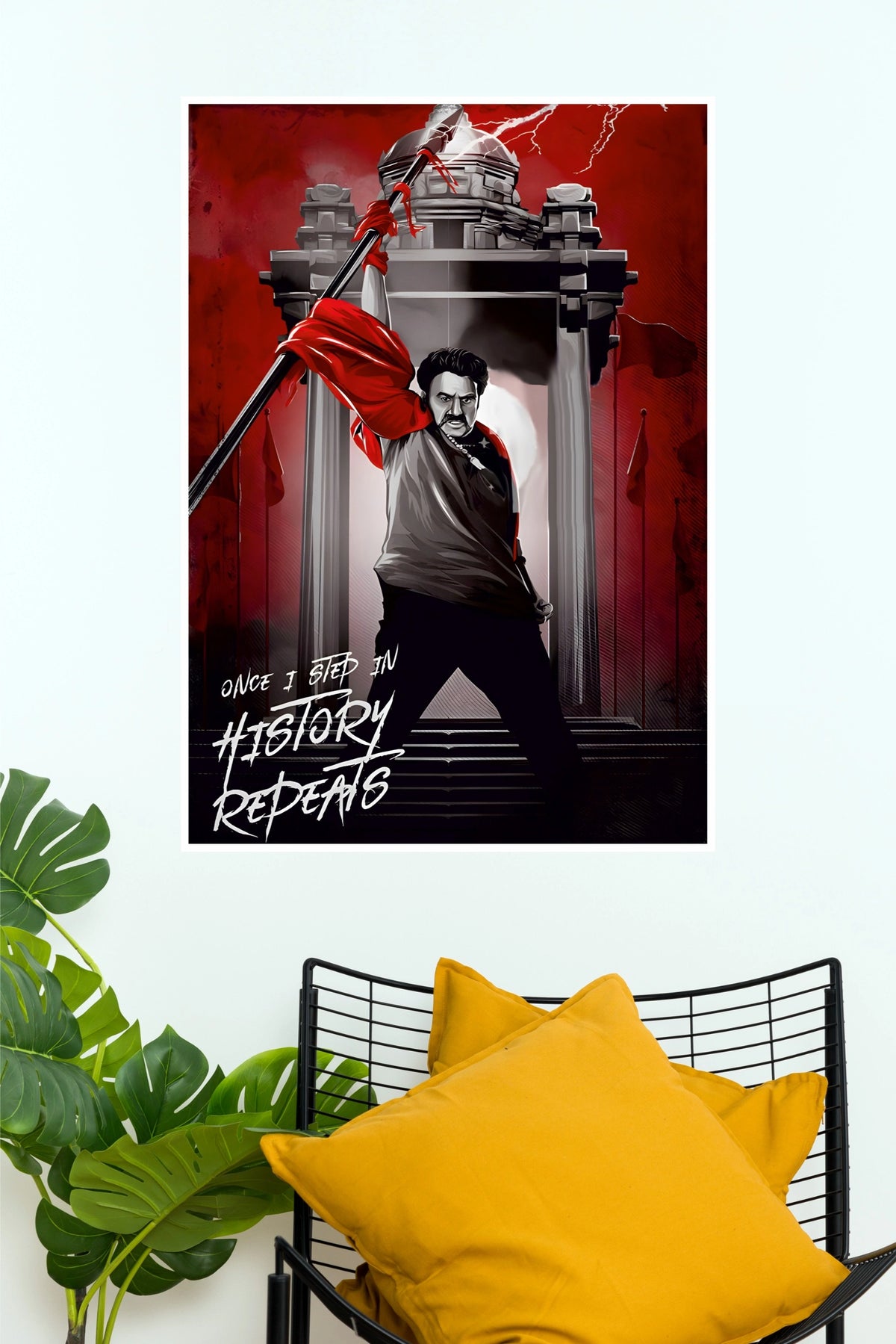 History Repeats Red & Black Cinematic Poster – Powerful Historical Hero Wall Art   (Tollywood Poster)