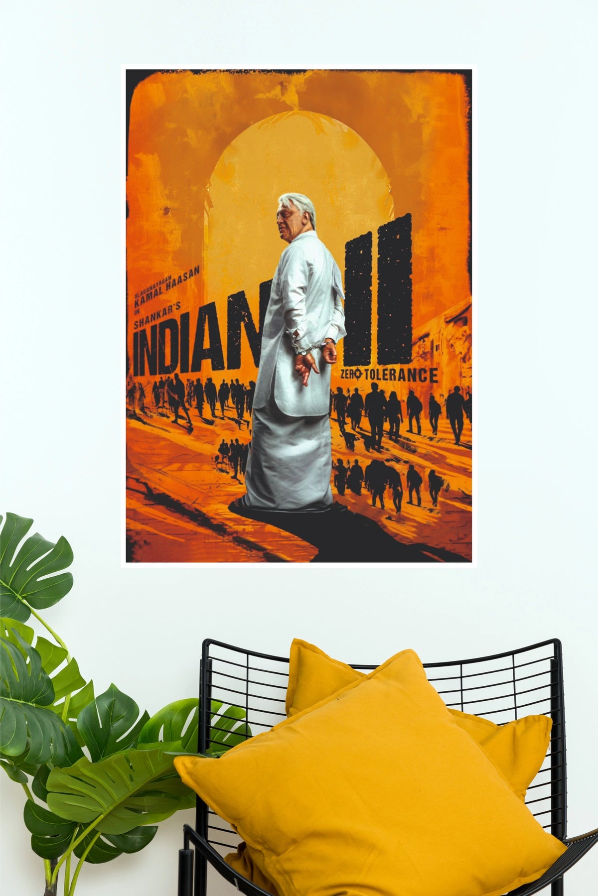 Indian 2 Kamal Haasan Poster – Bold Orange Cinematic Tamil Movie Wall Art (Tollywood Poster)