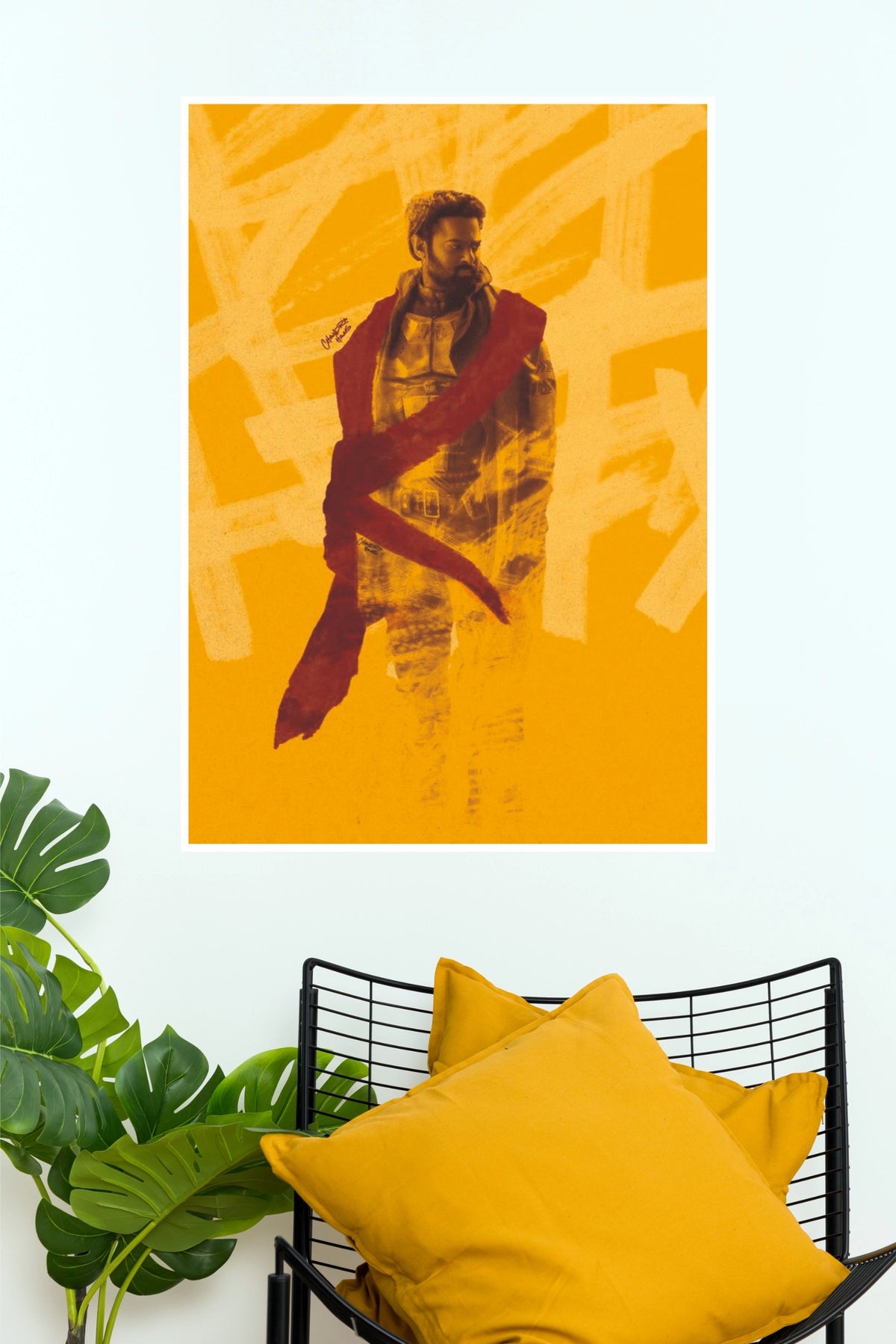 Kalki 2898 AD Prabhas Bhairava Poster – Minimalist Yellow Sci-Fi Paper Print  (Tollywood Poster)