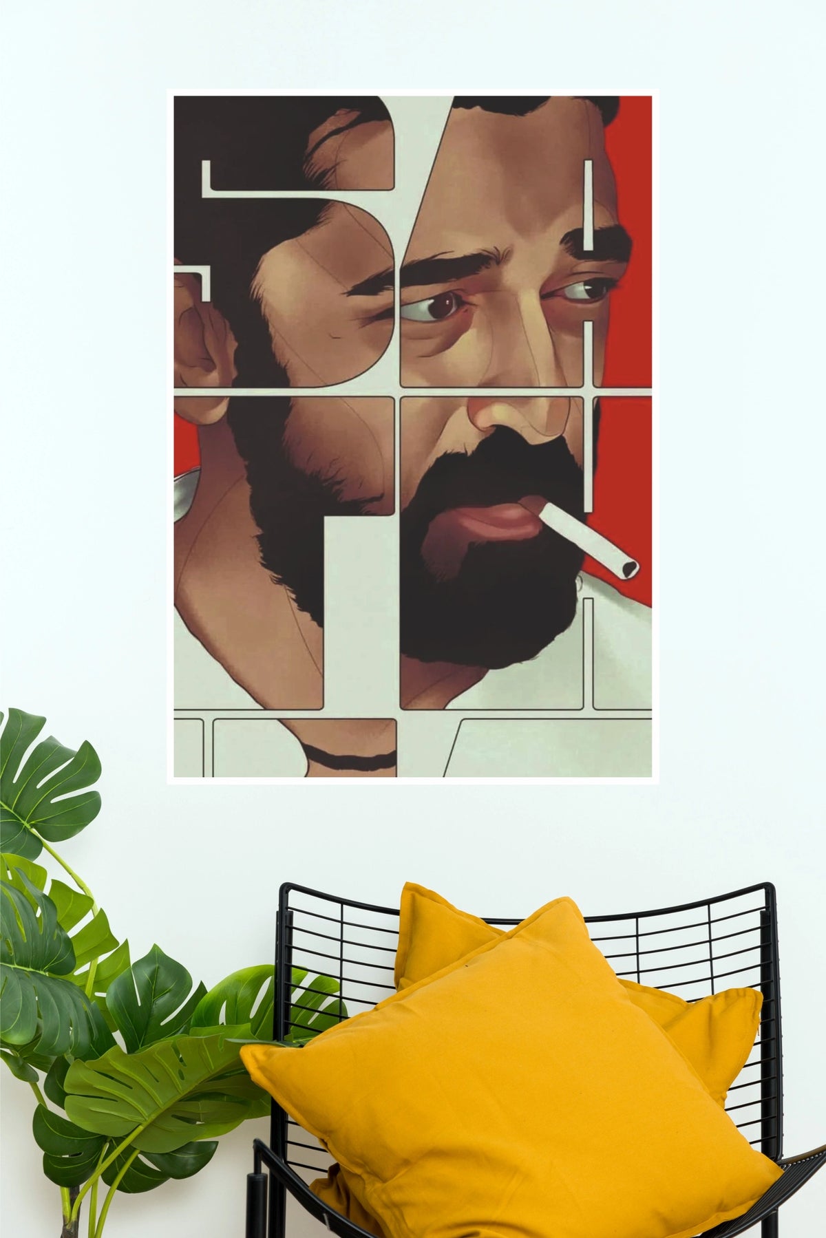 Kamal Haasan Sathya Poster – Retro Tamil Cinema Illustrated Paper Print  (Tollywood Poster)