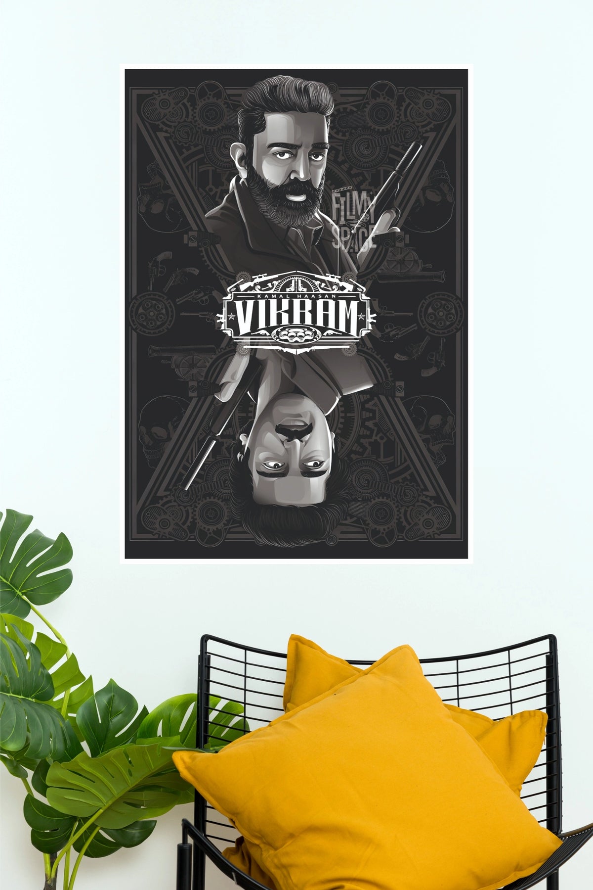 Kamal Haasan Vikram Playing Card Poster – Monochrome Action Vector Paper Print (Tollywood Poster)
