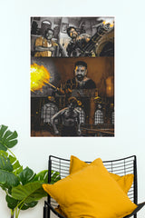 Kamal Haasan Action Trio Collage Poster – Machine Gun & Retro Cinematic Paper Print  (Tollywood Poster)