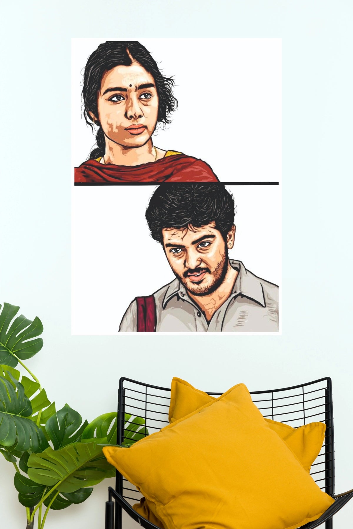 Kandukondain Kandukondain Ajith & Tabu Poster – Minimalist Vector Art Paper Print (Tollywood Poster)