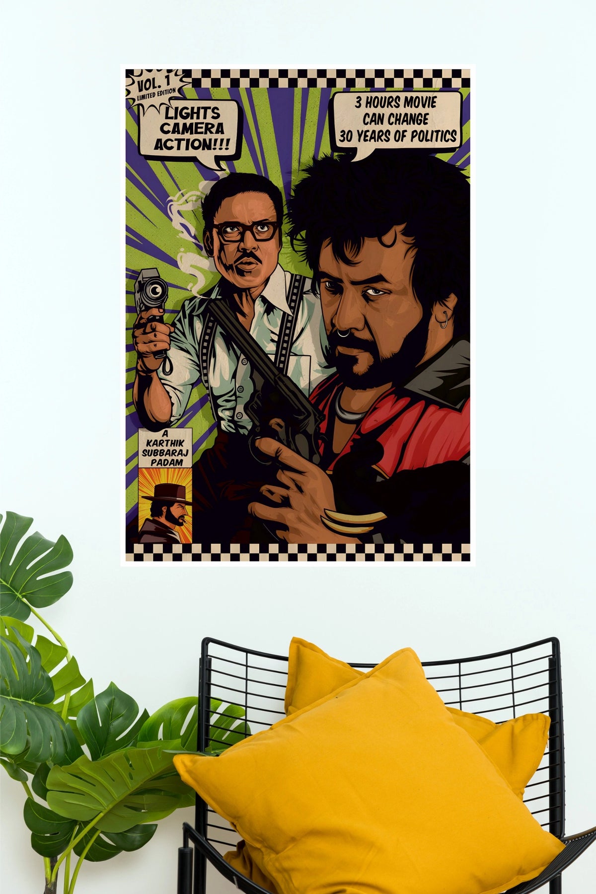 Jigarthanda DoubleX Pop Art Comic Poster – SJ Suryah & Raghava Lawrence Paper Print   (Tollywood Poster)
