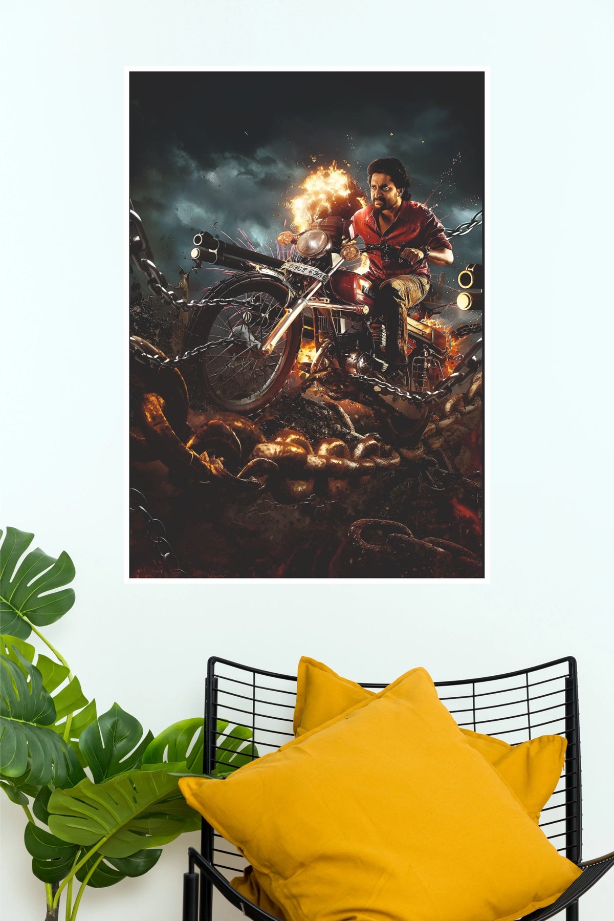 KGF Rocky Mass Action Motorcycle Poster – Fiery Chains High-Octane Paper Print  (Tollywood Poster)