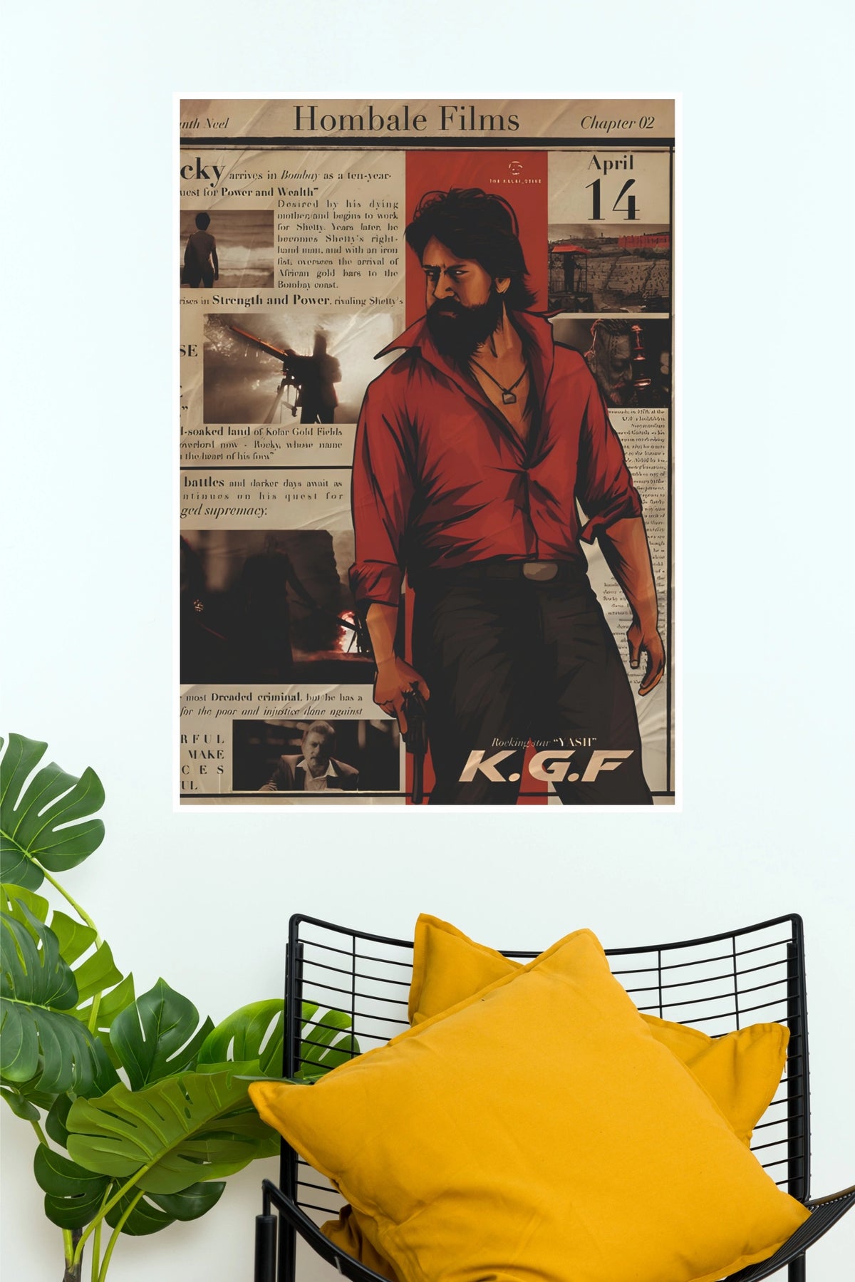 KGF Chapter 2 Newspaper Vintage Collage Poster – Rocking Star Yash Red Shirt Edition Paper Print   (Tollywood Poster)