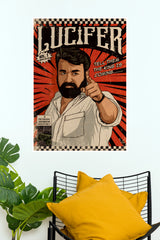 Lucifer Mohanlal Vintage Comic Cover Poster – Stephen Nedumpally Retro Pop Art Paper Print  (Tollywood Poster)