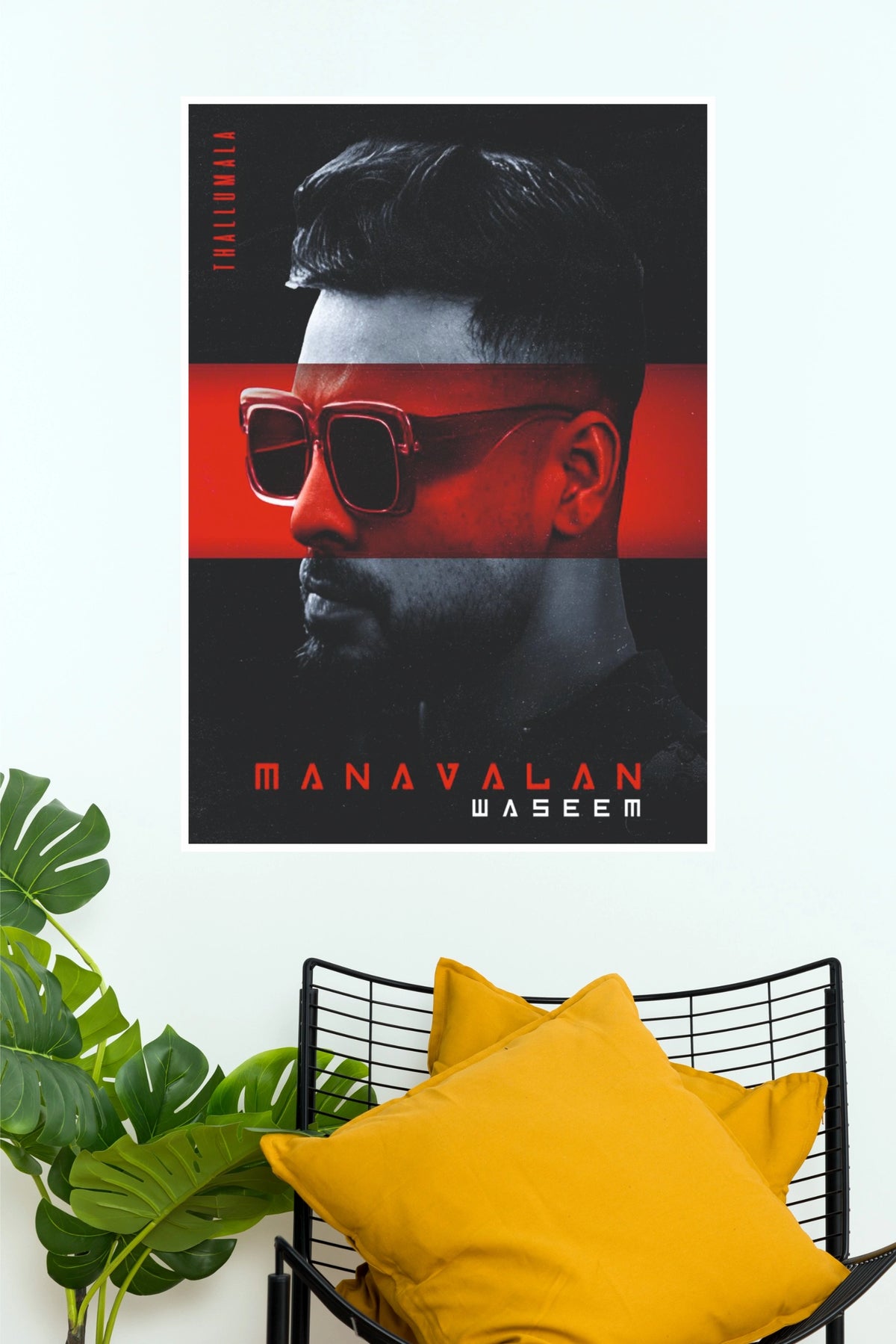 Thallumaala Tovino Thomas Minimalist Poster – Manavalan Waseem Red Tint Paper Print (Tollywood Poster)