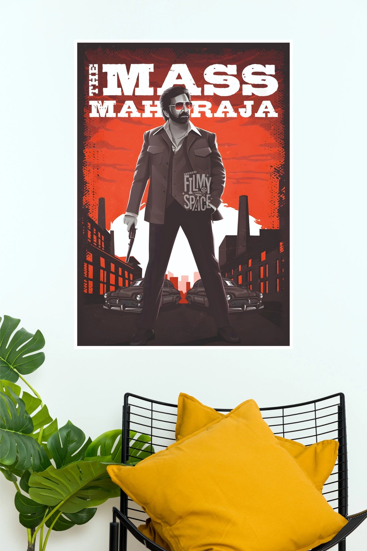 The Mass Maharaja Ravi Teja Retro Illustrated Paper Poster  (Tollywood Poster)