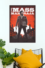 The Mass Maharaja Ravi Teja Retro Illustrated Paper Poster  (Tollywood Poster)