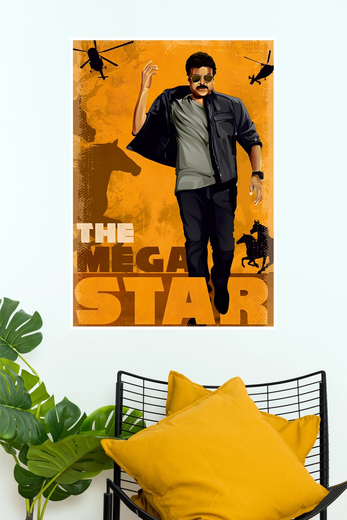 The Mega Star Chiranjeevi Retro Illustrated Paper Poster  (Tollywood Poster)