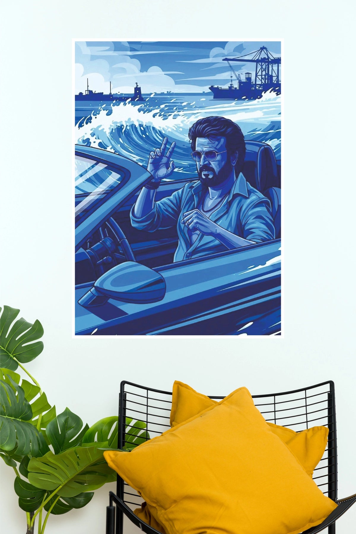 Rajinikanth "Kabali" Coastal Drive Blue Vector Art Paper Poster  (Tollywood Poster)