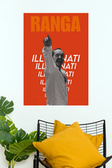 Aavesham Fahadh Faasil Illuminati Song Poster – Ranga Red Typography Paper Print  (Tollywood Poster)
