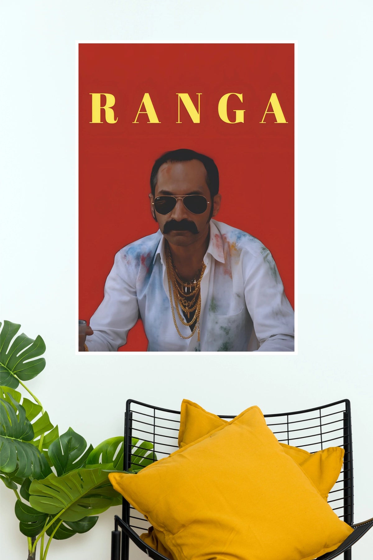 Aavesham Fahadh Faasil Ranga Minimalist Red Poster – Yellow Typography Paper Print   (Tollywood Poster)