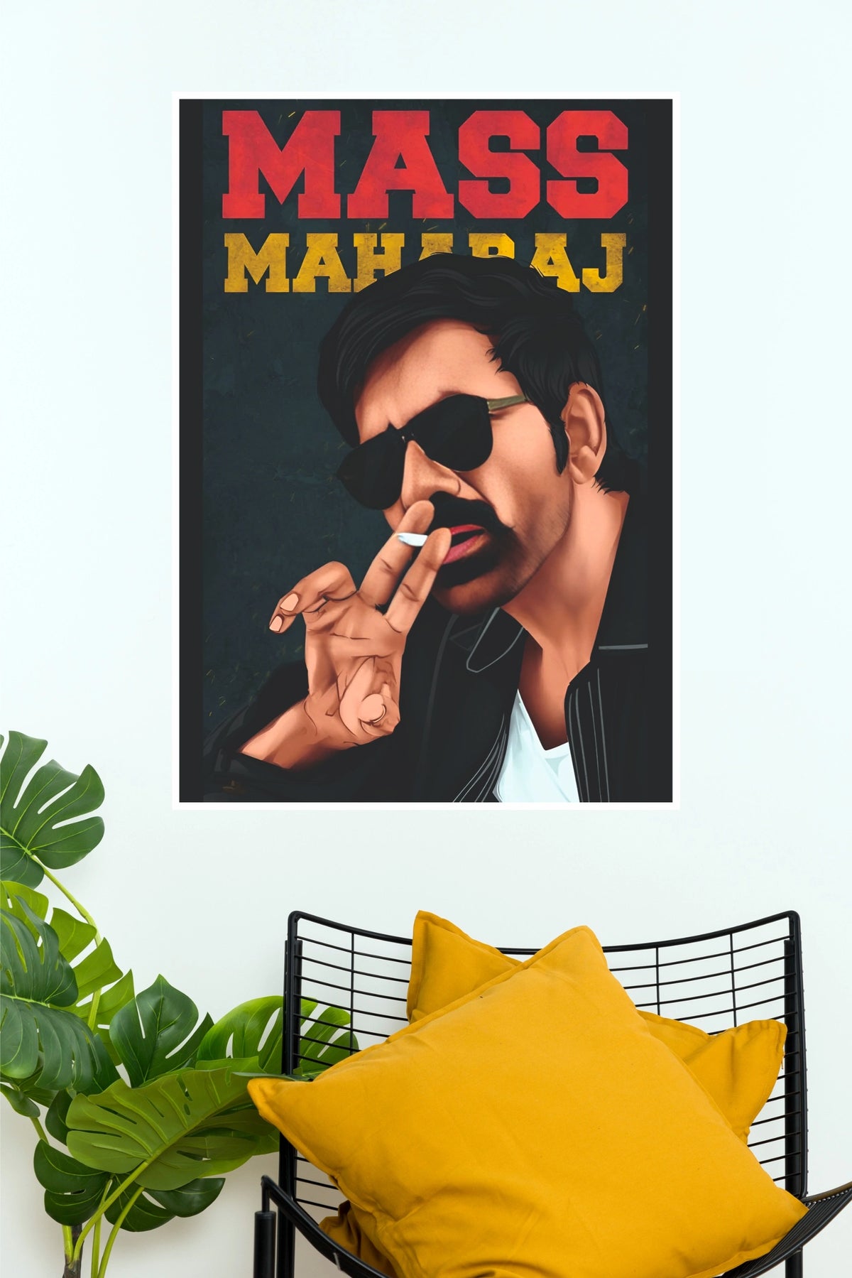 Ravi Teja Mass Maharaj Illustrated Poster – Bold Typography Paper Print  (Tollywood Poster)