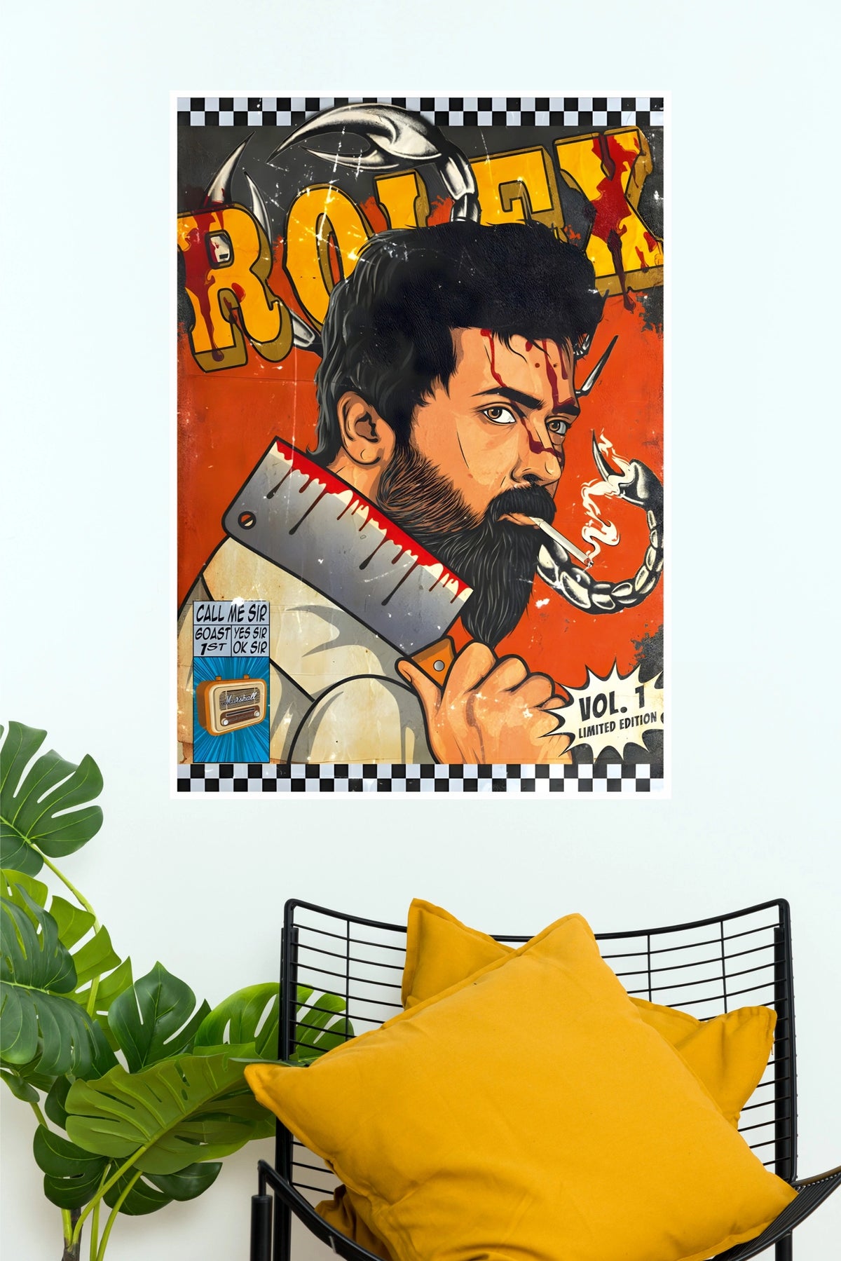 Rolex Suriya Vikram Movie Vector Poster – LCU Vintage Comic Paper Print   (Tollywood Poster)