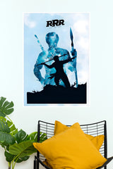 RRR Blue Water Silhouette Art Poster – Minimalist Komaram Bheem Paper Print  (Tollywood Poster)