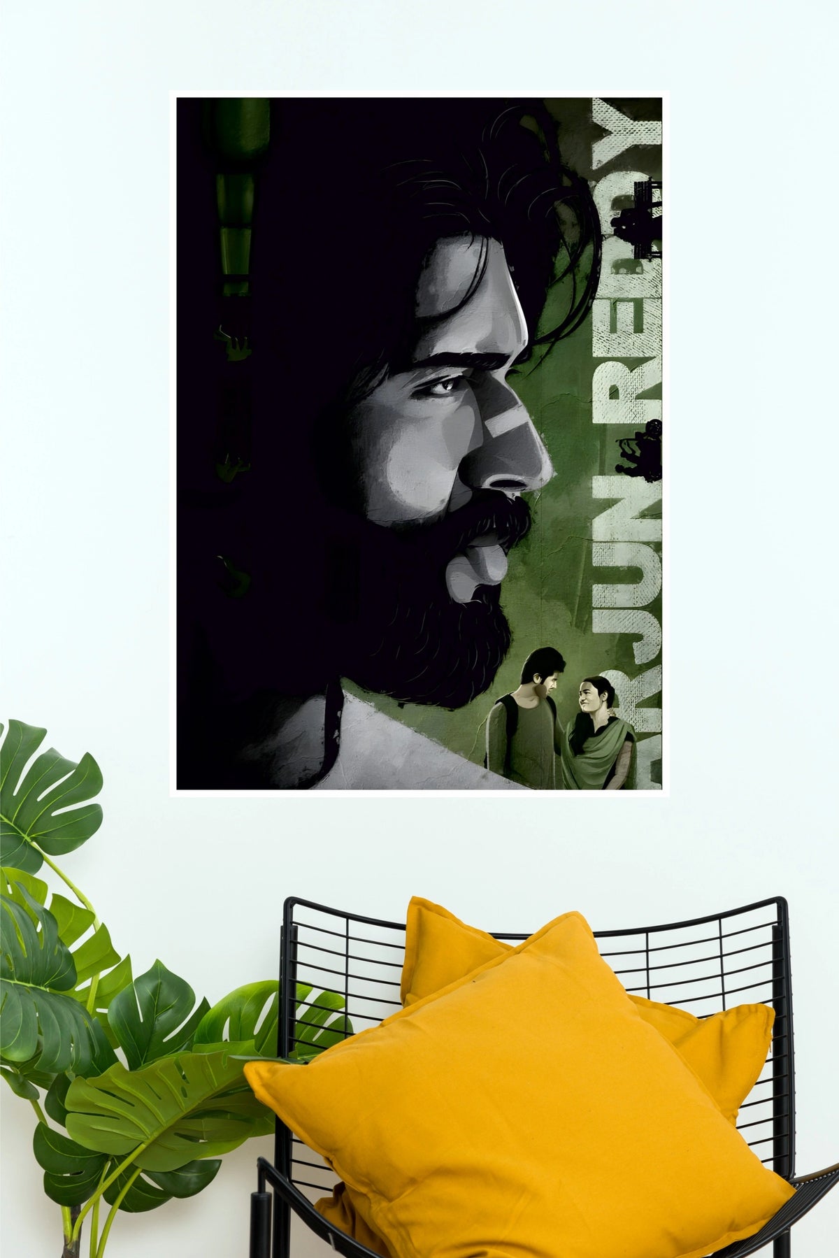 Arjun Reddy Vijay Deverakonda Illustrated Poster – Minimalist Green Shadow Paper Print  (Tollywood Poster)
