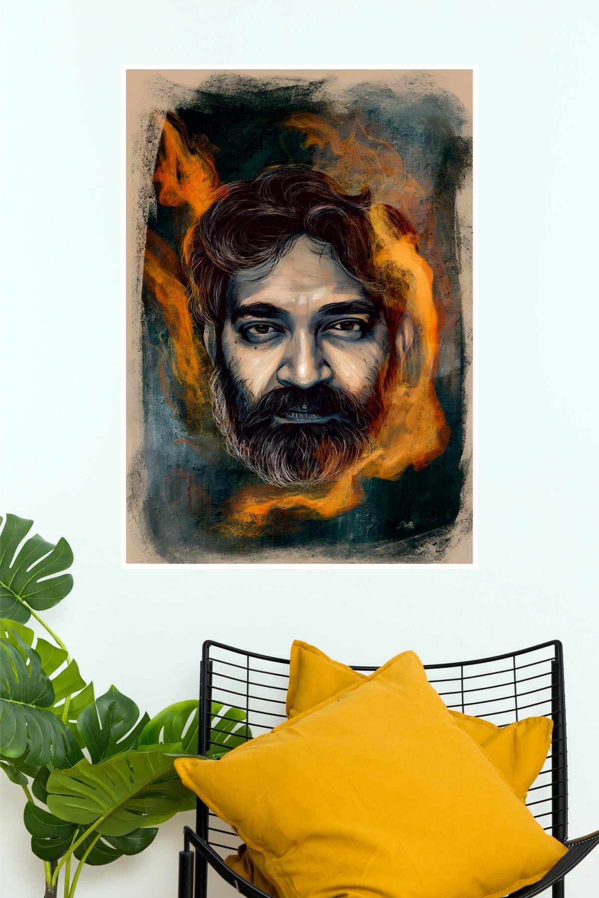 S. S. Rajamouli Director Portrait Poster – Fiery Artistic Canvas Style Paper Print  (Tollywood Poster)