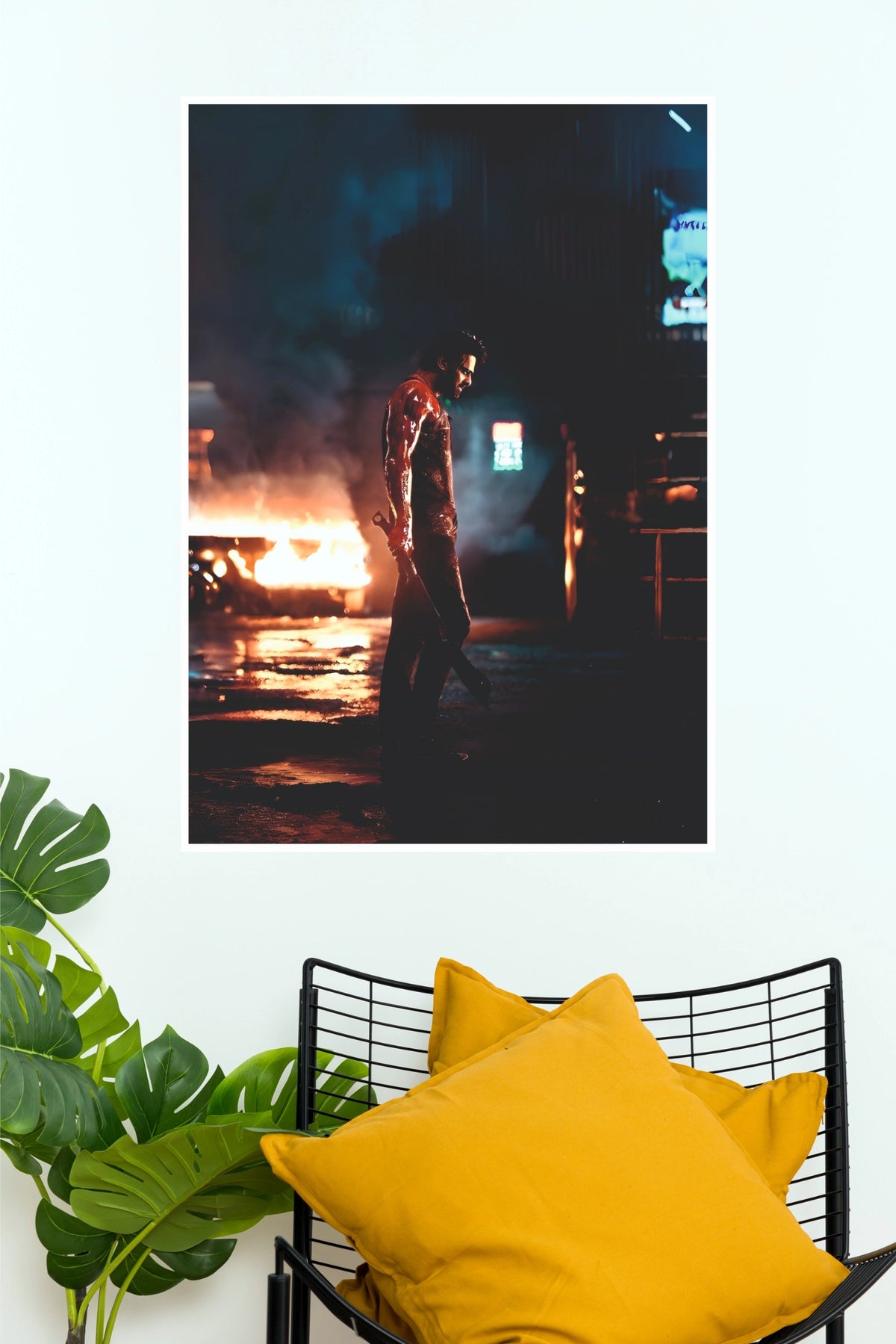 Salaar Ceasefire Prabhas Bloody Weapon Action Poster – Dark Burning Car Paper Print  (Tollywood Poster)