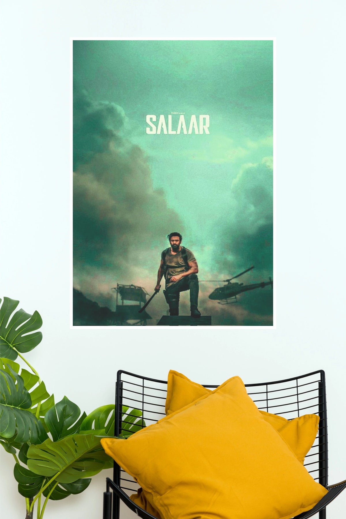 Salaar Prabhas Sword & Helicopter Poster – Emerald Teal Action Paper Print   (Tollywood Poster)