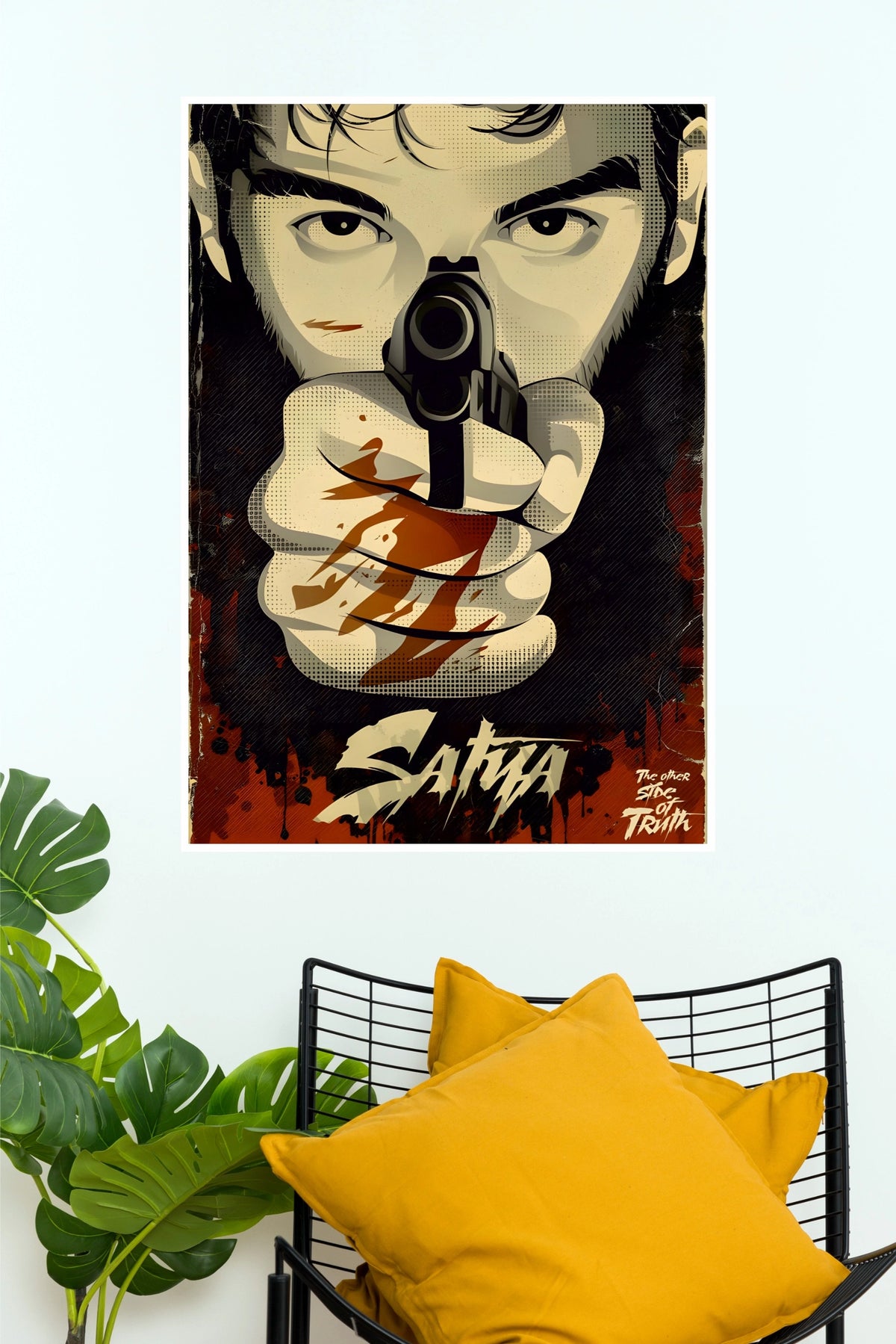 Satya RGV Classic Crime Vector Poster – Gun Aiming Point-Blank Paper Print (Tollywood Poster)