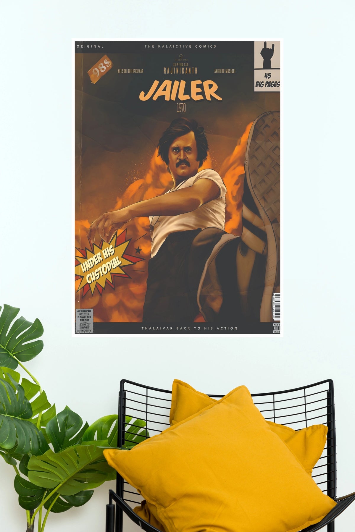 Superstar Rajinikanth Jailer Vintage Comic Book Poster – Retro Kick Action Paper Print  (Tollywood Poster) (Copy)