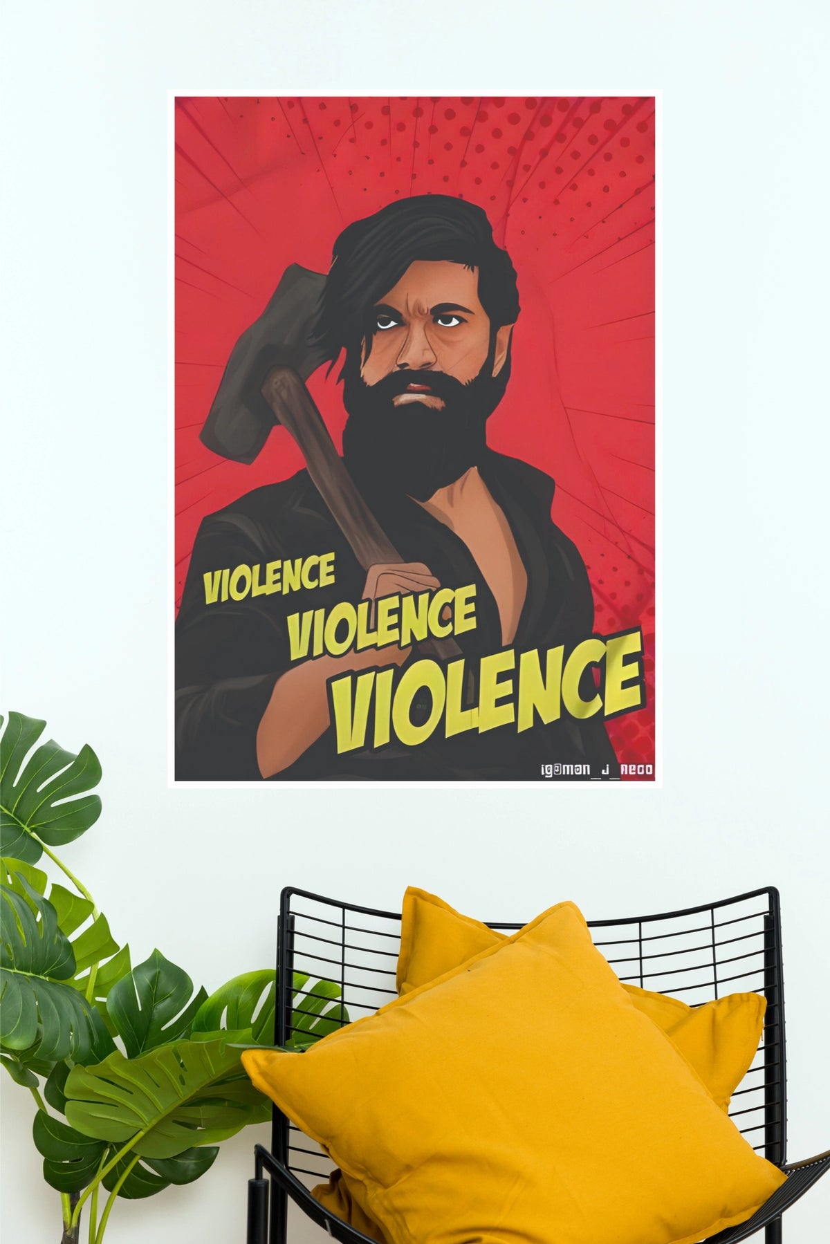 KGF Rocky Bhai Violence Dialogue Hammer Wall Poster  (Tollywood Poster)