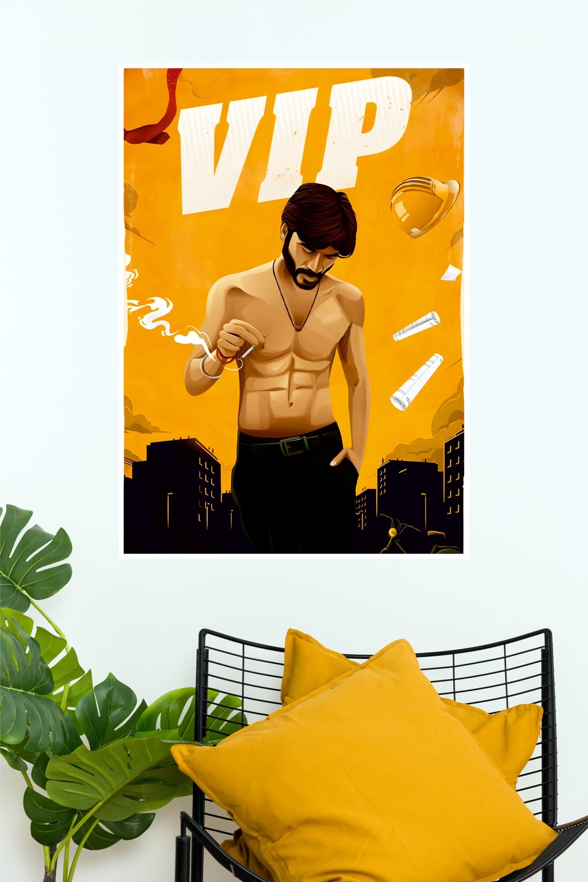 VIP Dhanush Raghuvaran Yellow Vector Art Paper Poster (Tollywood Poster)