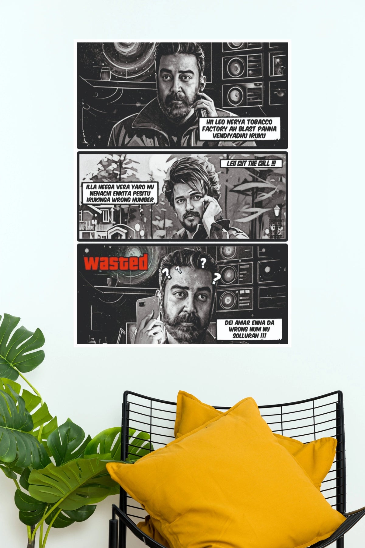 LCU Vikram and Leo Phone Call Meme Strip Paper Poster (Tollywood Poster)