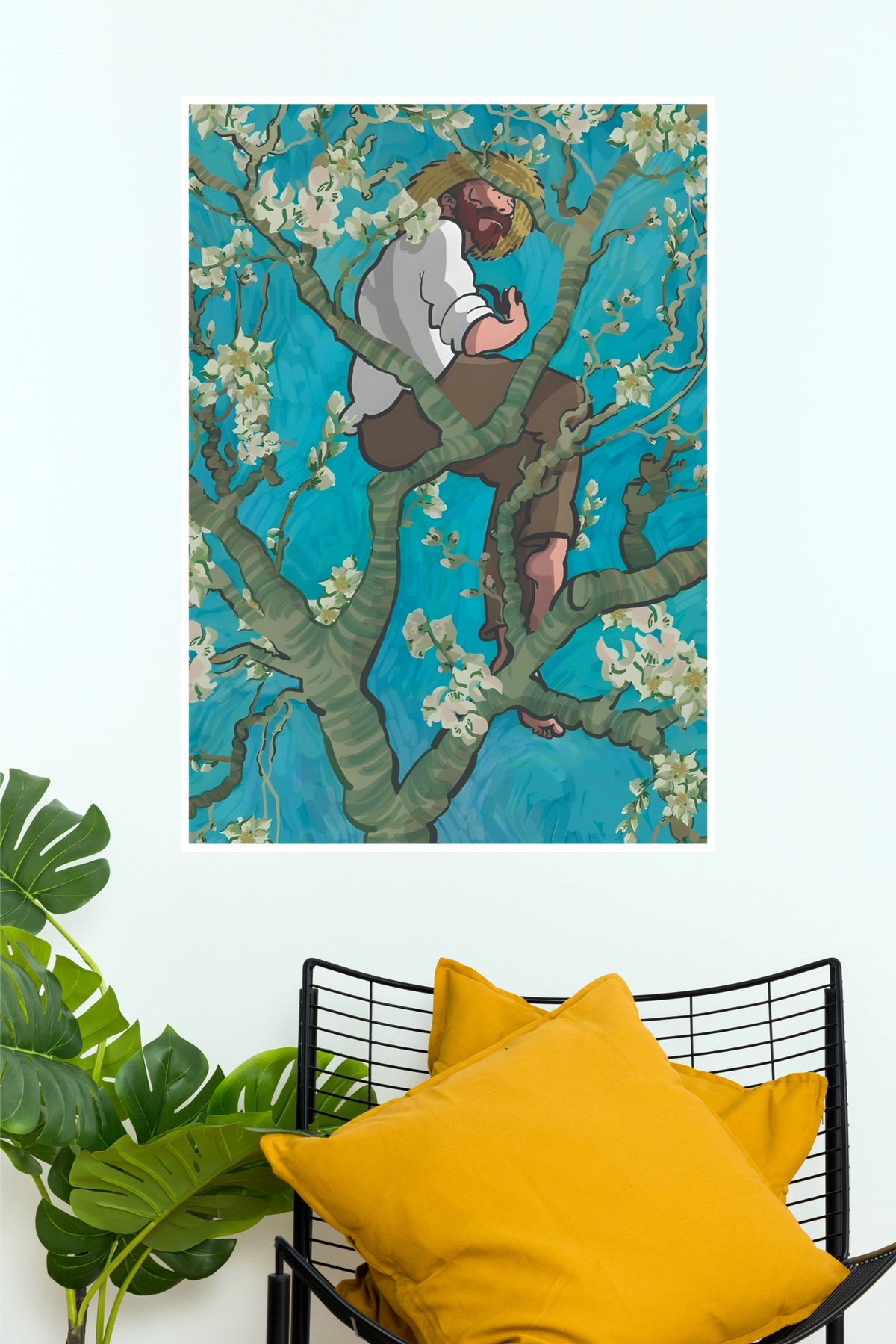 Almond Blossom Tree Painter Canvas Print - Van Gogh Style Artist Poster(Moon Light Sky Poster)
