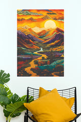 Rio in Strokes Vibrant Mountain Sunset Canvas Art Poster(Moon Light Sky Poster)