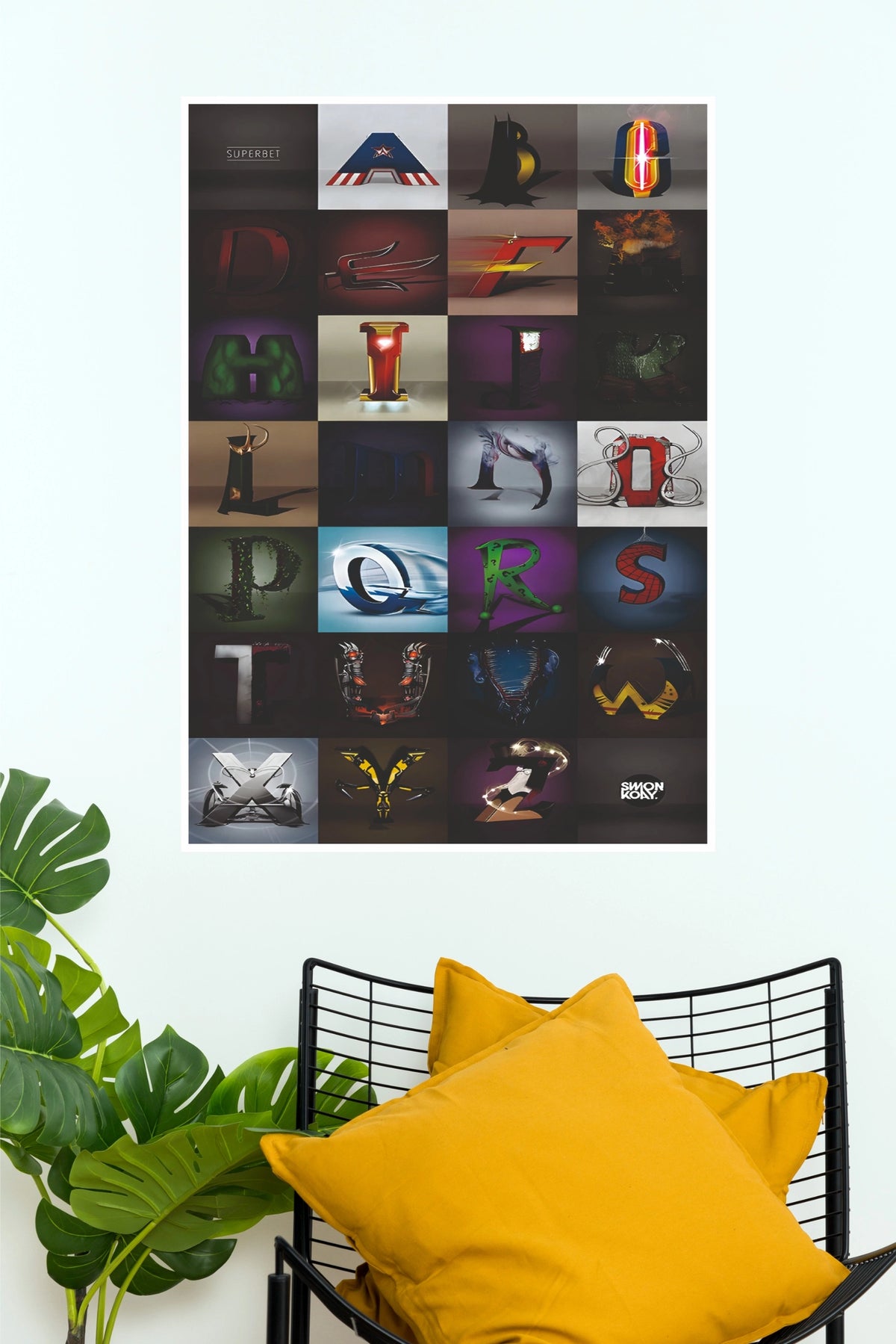 Superhero & Villain Digital Alphabet Paper Poster – Creative Comic Typography Wall Art for Kids Room, Game Room & Office Decor (Gym And Motivational Poster)