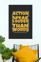 "Action Speaks Louder Than Words" Motivational Paper Poster – Bold 3D Yellow Typography Wall Art for Office, Home & Gym Decor (Gym And Motivational Poster)
