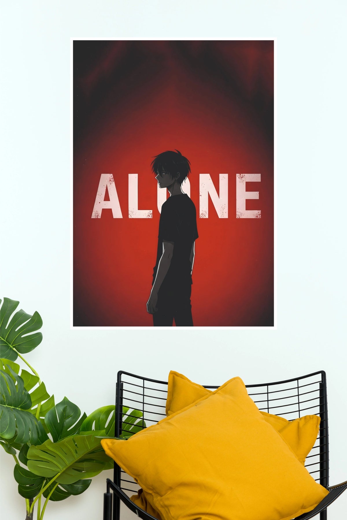 "Alone" Anime Boy Silhouette Paper Poster – Dark Moody Typography Wall Art for Bedroom, Game Room & Dorm Decor (Gym And Motivational Poster)