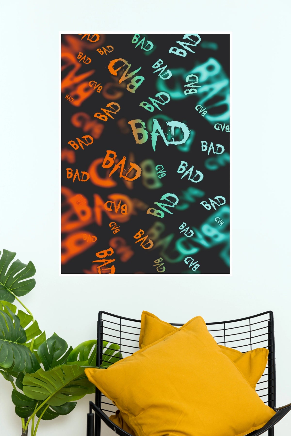 "BAD" Orange & Teal Graffiti Pattern Paper Poster – Edgy Streetwear Typography Wall Art for Gaming Room, Bedroom & Dorm Decor (Gym And Motivational Poster)